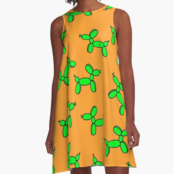 Balloon Dogs Print! (Bright Orange and Lime Green) A-Line Dress