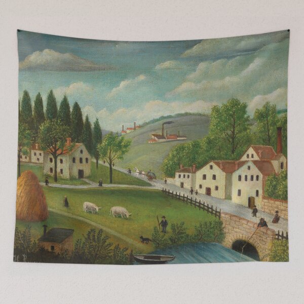 Item preview, Pastoral landscape with stream, fisherman and strollers By Henri Rousseau (French, 1844-1910). designed and sold by sunny-007.