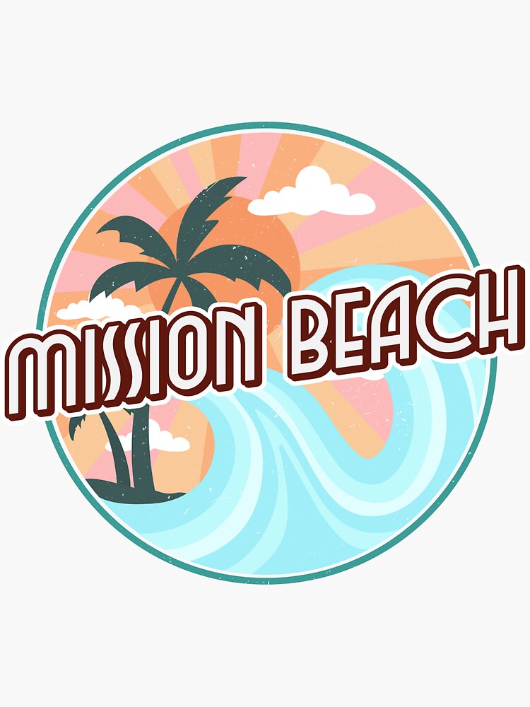 "Retro Mission Beach San Diego California Ocean Waves" Sticker for Sale by