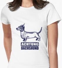 Achtung Dachshund blue Women's Fitted T-Shirt
