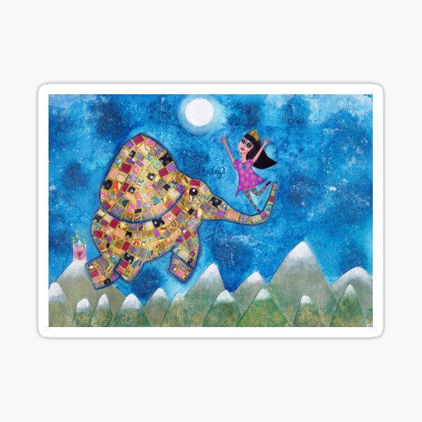 Missy and Elephant fly to the Moon Sticker