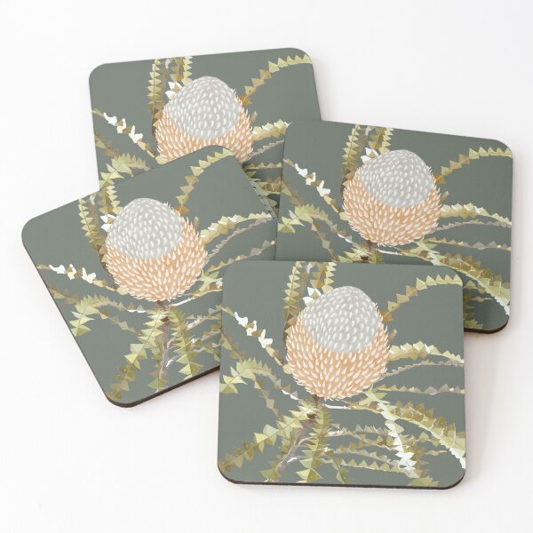 Item preview, "Banksia" | Dusty Deep Green Background designed and sold by LiseHoltArt.