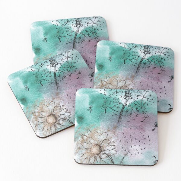 Item preview, Abstraction Turquoise dandelion Sketch Ink and Watercolor designed and sold by VittaArtDream.
