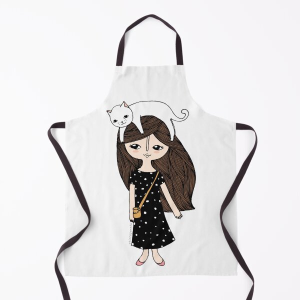 Item preview, girl in pokadot dress ane white cat designed and sold by chintaparchu.