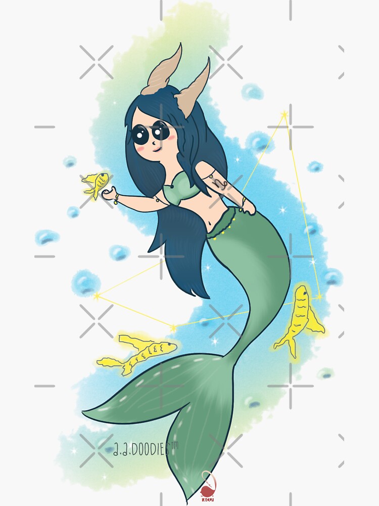Thumbnail 3 of 3, Sticker, Capricorn Mermaid designed and sold by Ashwini Abhang.