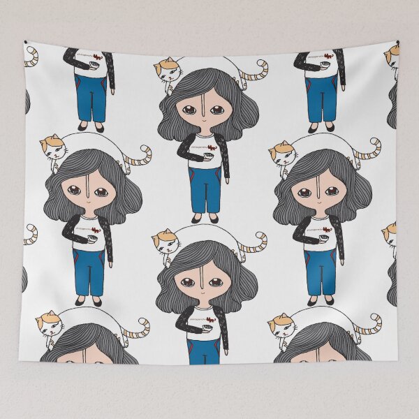 Item preview, girl cat on head designed and sold by chintaparchu.