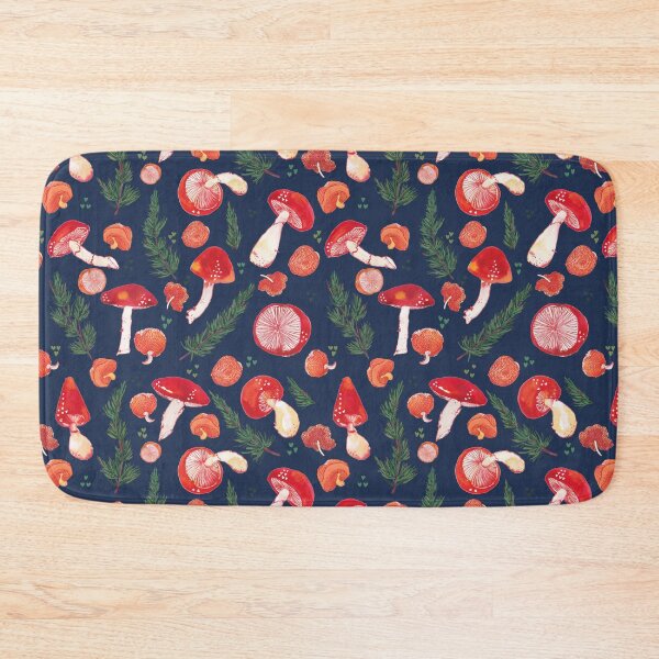 Item preview, Red mushrooms on navy designed and sold by ArtscapesAmita.