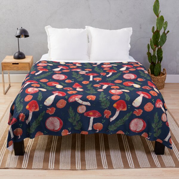 Item preview, Red mushrooms on navy designed and sold by ArtscapesAmita.