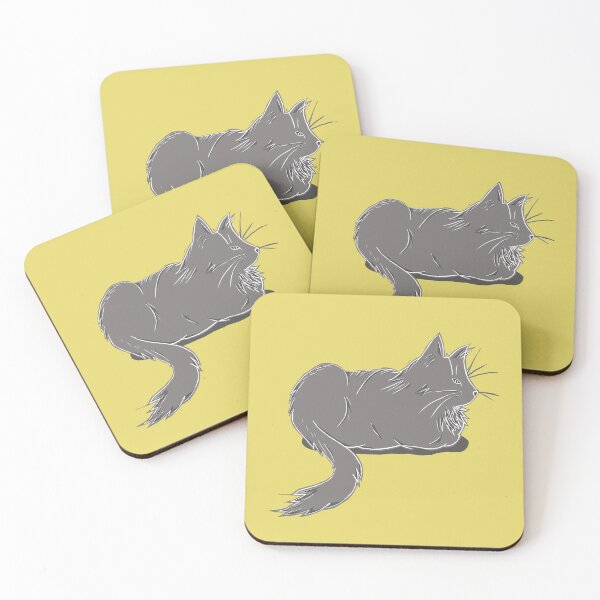 Item preview, Maine Coon Cat Linocut in Yellow and Grey designed and sold by Maddy Bennett.