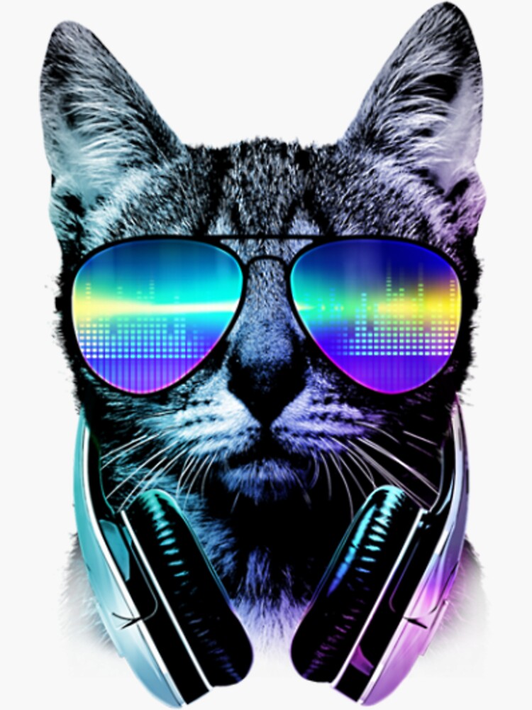 Chic cat wearing sunglasses glasses and coat Meditating Sticker