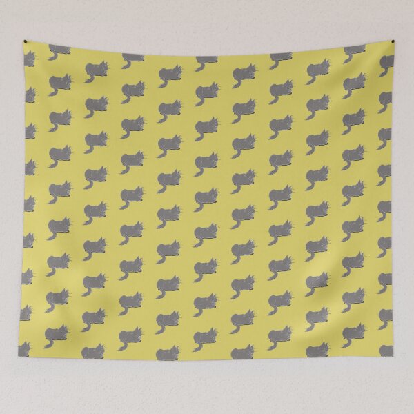 Item preview, Maine Coon Cat Linocut in Yellow and Grey designed and sold by Maddy Bennett.