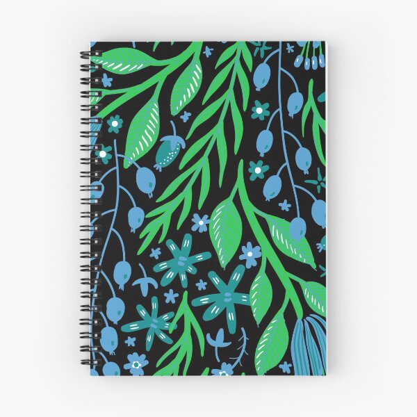 Item preview, Blue and green leaves on Black background - Pattern designed and sold by saraahs.