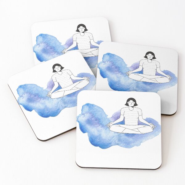 Item preview, Woman meditating on watercolor cloud designed and sold by anphinasdesigns.