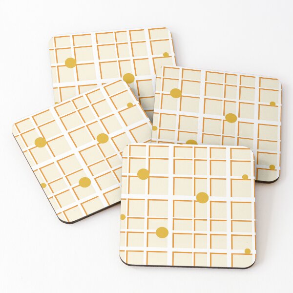 Item preview, White, yellow and orange grid pattern with golden dots designed and sold by BananiLettering.