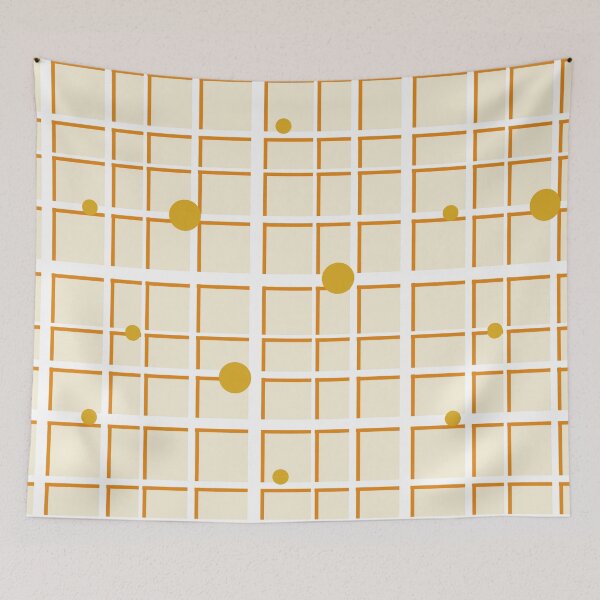 Item preview, White, yellow and orange grid pattern with golden dots designed and sold by BananiLettering.