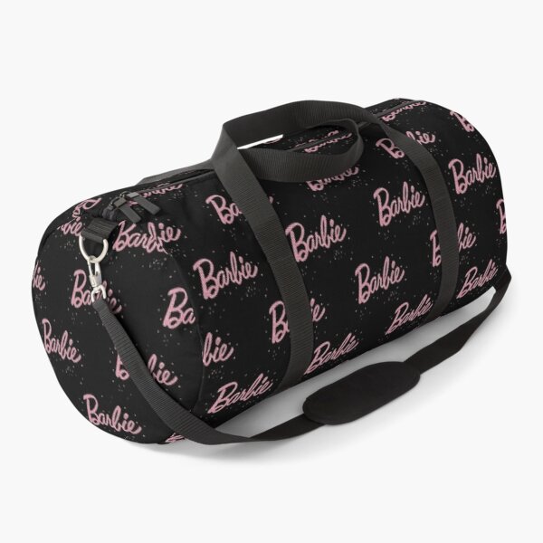 Barbie with pink glitter on black Duffle Bag