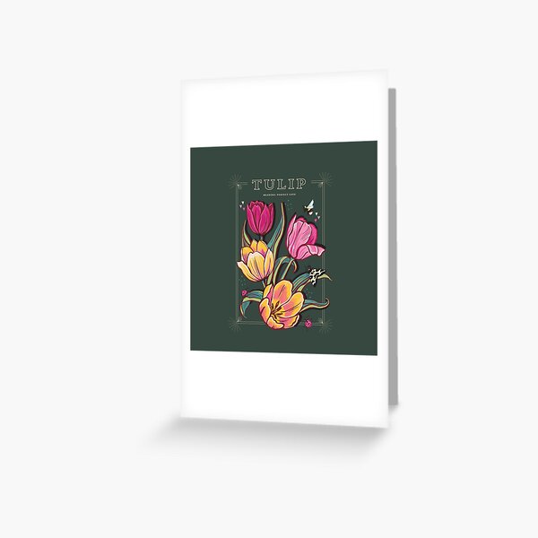 Tulip Meaning Perfect Love on Dark Green Greeting Card