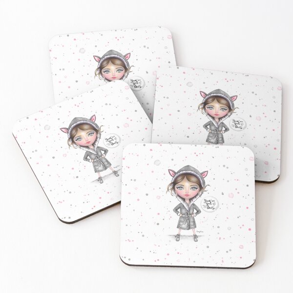 Item preview, You’ve Got This, Strong Cute Brunette Girl in Grey Bathrobe with Cat Ears, Superhero Pose, Girl Power, Women Empowerment, Motivational Quote designed and sold by nancyelias.