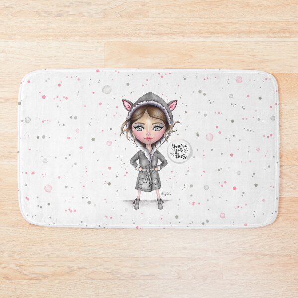 Item preview, You’ve Got This, Strong Cute Brunette Girl in Grey Bathrobe with Cat Ears, Superhero Pose, Girl Power, Women Empowerment, Motivational Quote designed and sold by nancyelias.