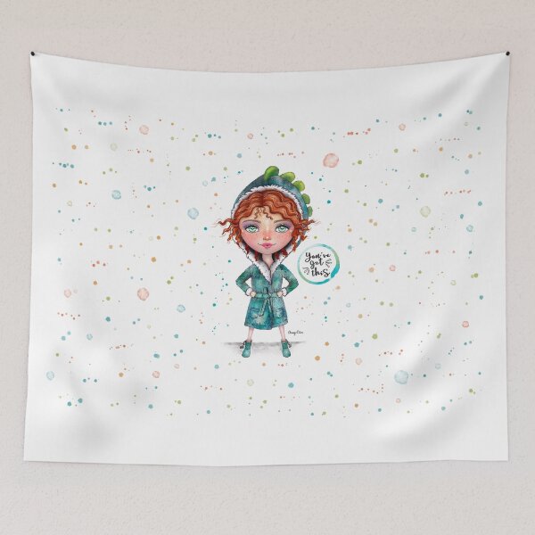 Item preview, You’ve Got This, Strong Cute Redhead Girl in Teal Dino Dinosaur Bathrobe, Superhero Pose, Girl Power, Women Empowerment, Motivational Quote designed and sold by nancyelias.