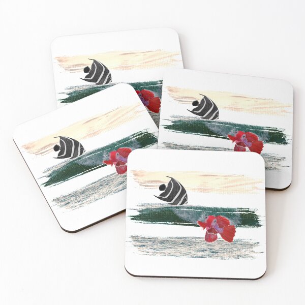 Item preview, Tropical Fish Seascape - Watercolor illustration Angel and Killifish with Ocean Photography.  Caroline Laursen Original designed and sold by Caroline Laursen.