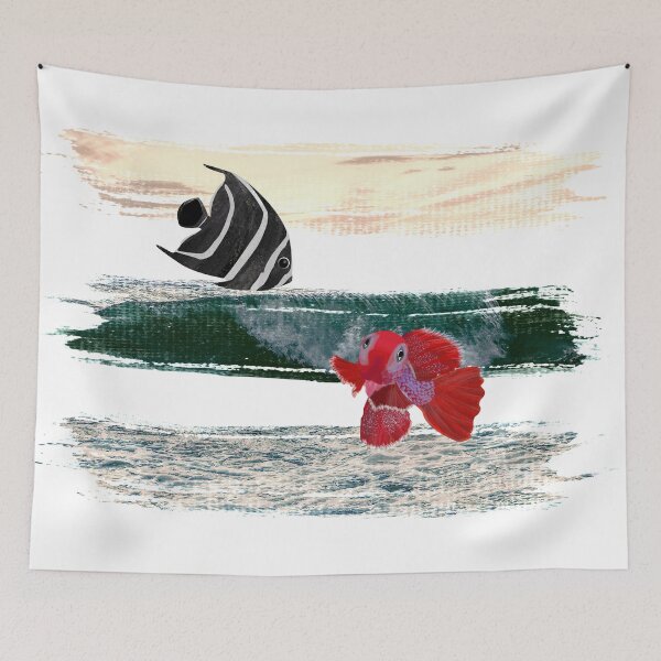 Item preview, Tropical Fish Seascape - Watercolor illustration Angel and Killifish with Ocean Photography.  Caroline Laursen Original designed and sold by Caroline Laursen.