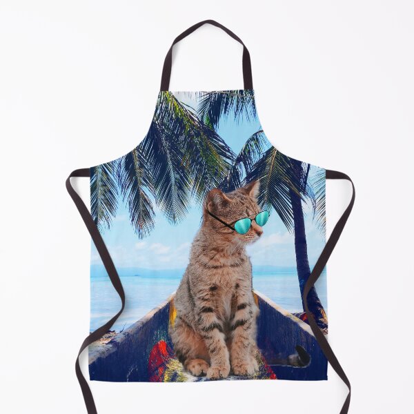 Item preview, Cat wearing sunglasses in a boat on a tropical beach, funny cat designed and sold by 1DaisyChainLane.