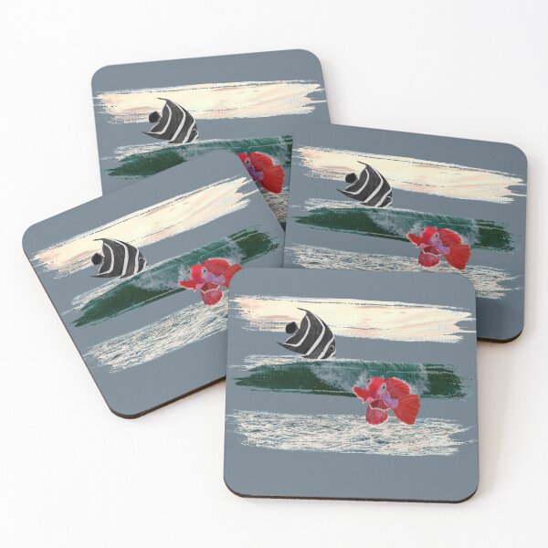 Item preview, Tropical Fish Seascape - Watercolor illustration Angel and Killifish with Ocean Photography.  Caroline Laursen Original designed and sold by Caroline Laursen.
