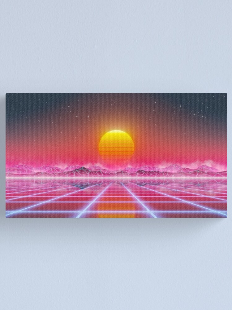 Alternate view of 80s retro sun in synthwave landscape (Magenta/Pink) Canvas Print