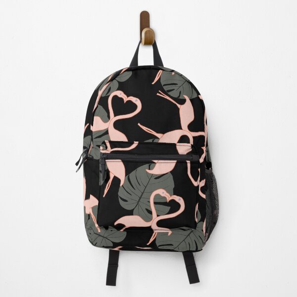 Item preview, Retro Pink Flamingos and monstera leaves on black designed and sold by Pheonixrzg.