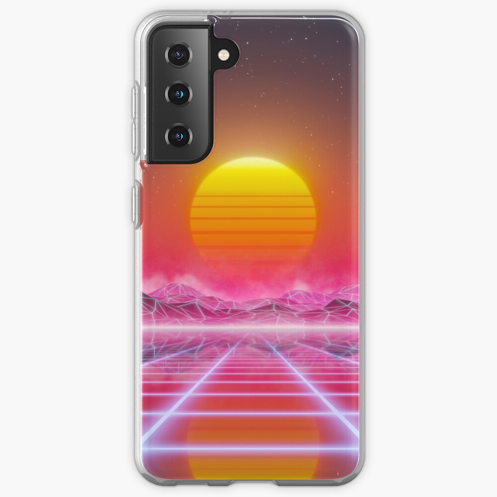 80’s retro sun in synthwave landscape (Magenta/Pink) Samsung Galaxy Phone Case