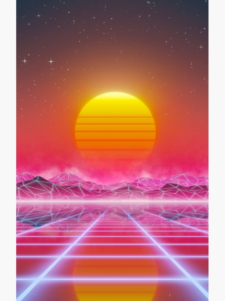 80’s retro sun in synthwave landscape (Magenta/Pink) by GaiaDC