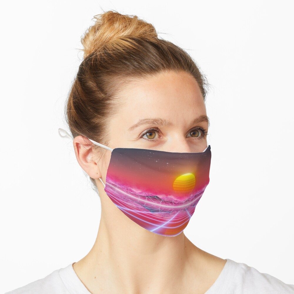 80’s retro sun in synthwave landscape (Magenta/Pink) Mask