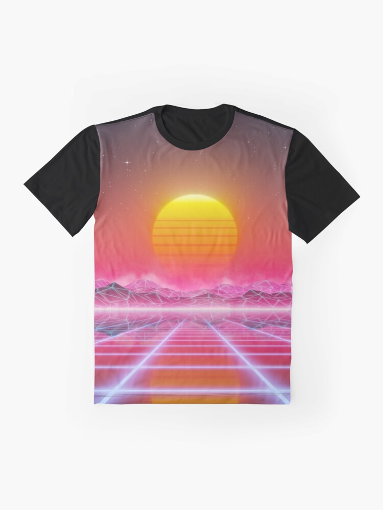 Alternate view of 80s retro sun in synthwave landscape (Magenta/Pink) Graphic T-Shirt