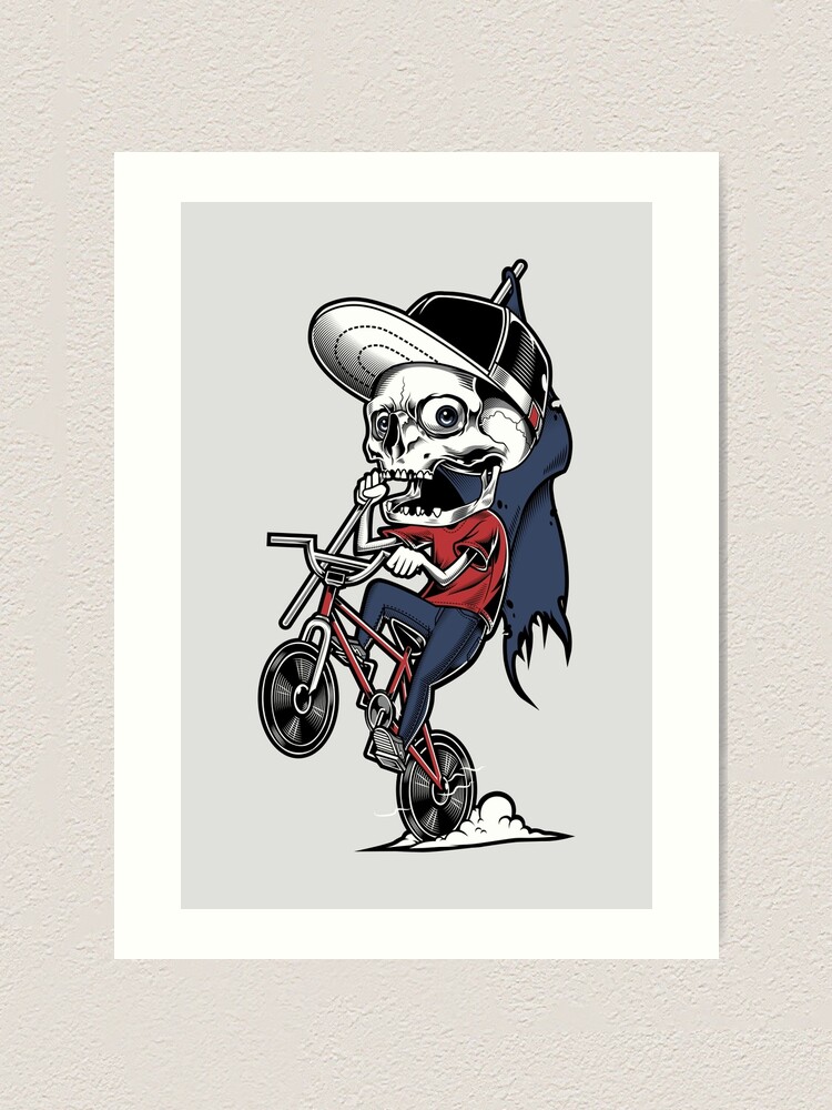 Skull Riding BMX Bike Skeleton Bicycle Mountain Biker Art Print