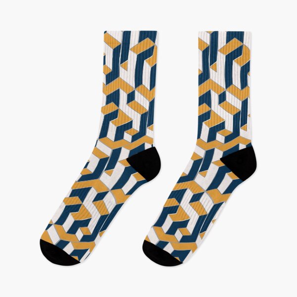 Item preview, Cubic Pattern Navy n Mustard   designed and sold by Bluematerials.