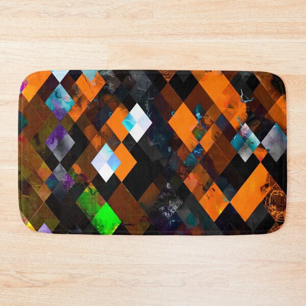 Item preview, geometric pixel square pattern abstract art in orange brown green designed and sold by Mrvell.