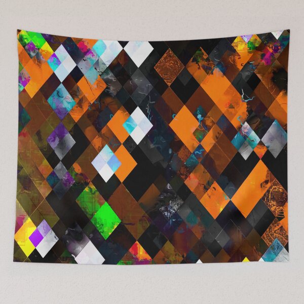Item preview, geometric pixel square pattern abstract art in orange brown green designed and sold by Mrvell.