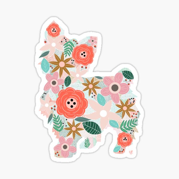 Yorkie Floral Silhouette Sticker