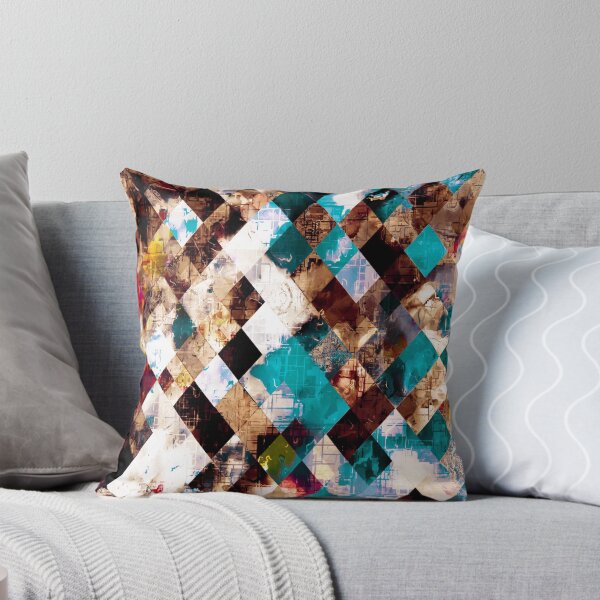 Item preview, geometric pixel square pattern abstract art in brown blue red designed and sold by Mrvell.
