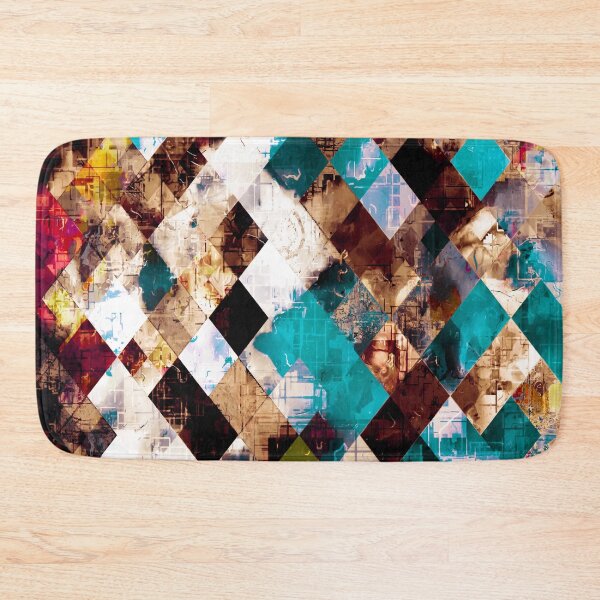 Item preview, geometric pixel square pattern abstract art in brown blue red designed and sold by Mrvell.