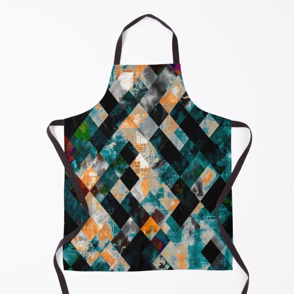 Item preview, geometric pixel square pattern abstract art in blue green orange brown designed and sold by Mrvell.