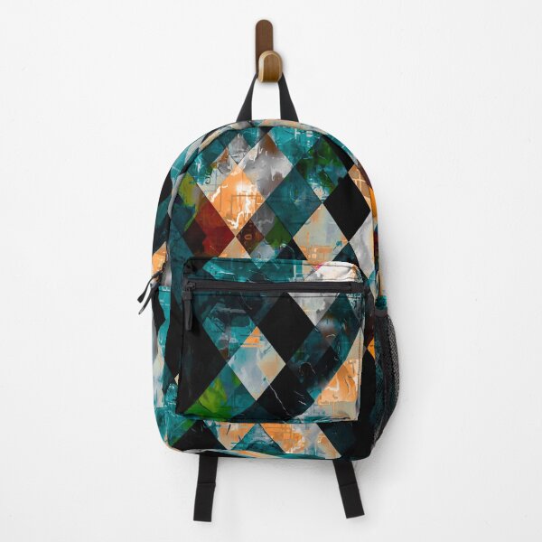Item preview, geometric pixel square pattern abstract art in blue green orange brown designed and sold by Mrvell.