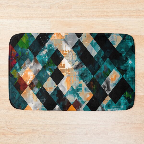 Item preview, geometric pixel square pattern abstract art in blue green orange brown designed and sold by Mrvell.
