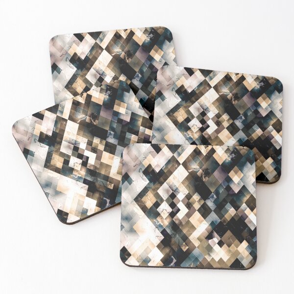 Item preview, geometric pixel square pattern abstract art background in brown blue designed and sold by Mrvell.