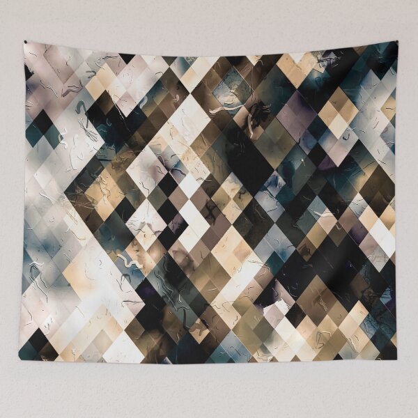 Item preview, geometric pixel square pattern abstract art background in brown blue designed and sold by Mrvell.
