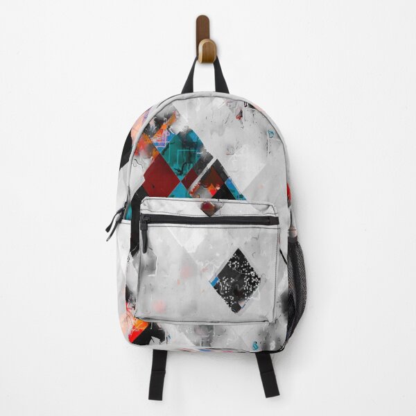 Item preview, geometric pixel square pattern abstract art in blue red black and white designed and sold by Mrvell.