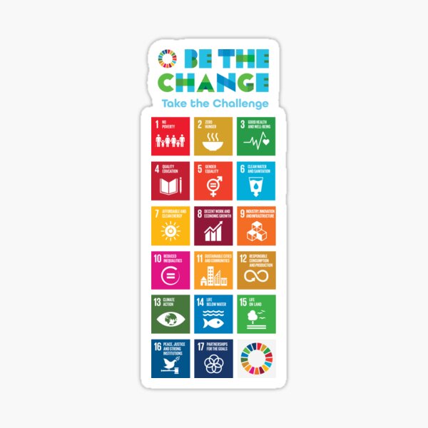 Global Goals Poster | UN SDGs 2030 Poster | United Nations Sustainable Development Goals | Be The Change Take The Challenge Sticker