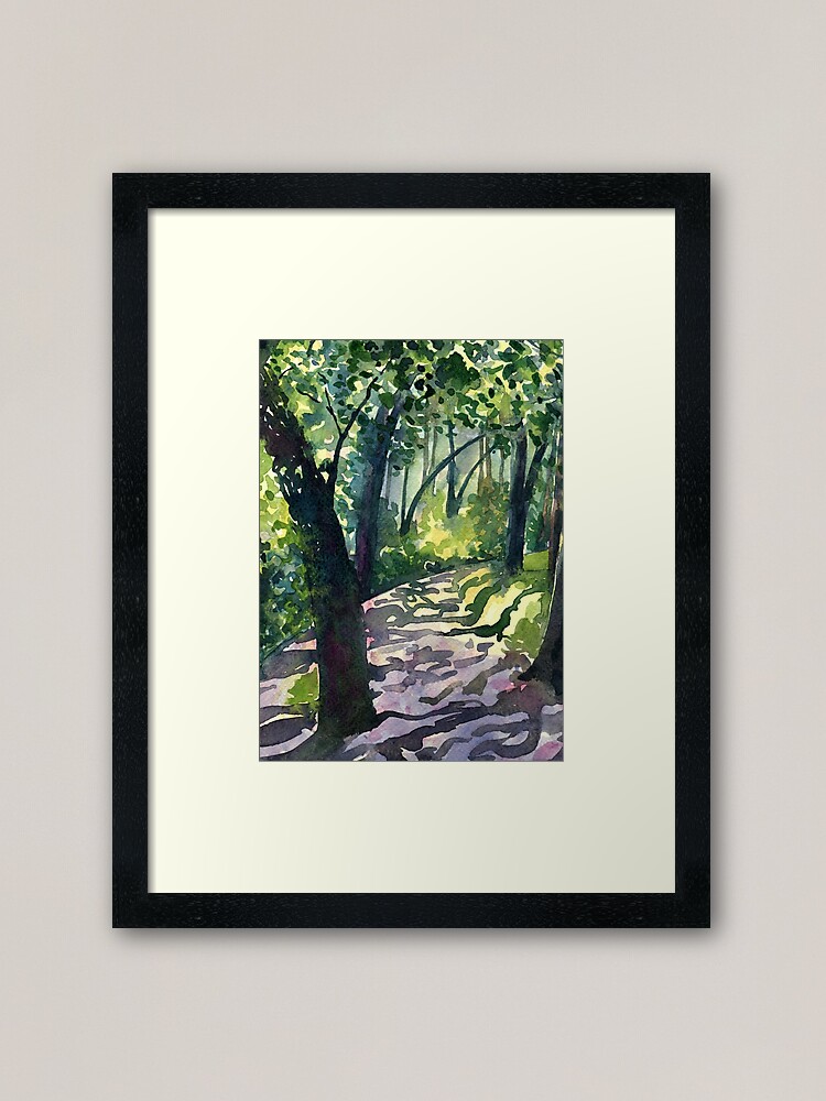 Alternate view of Path into the trees - Descanso Gardens - Original impressionist watercolour landscape by Francesca Whetnall Framed Art Print