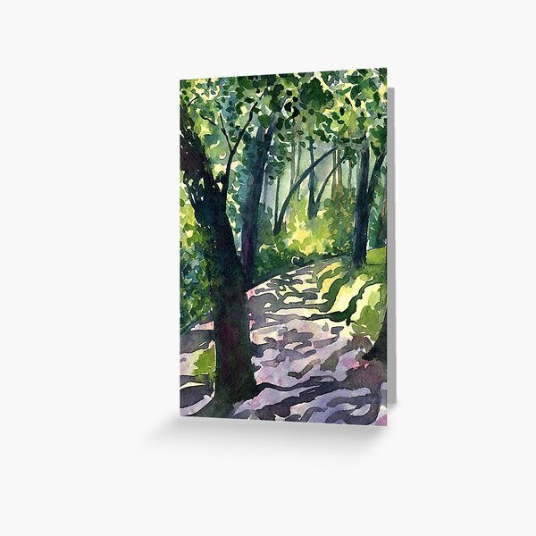 Path into the trees - Descanso Gardens - Original impressionist watercolour landscape by Francesca Whetnall Greeting Card